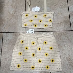 ZARA Crochet Sunflower Top and Skirt Set